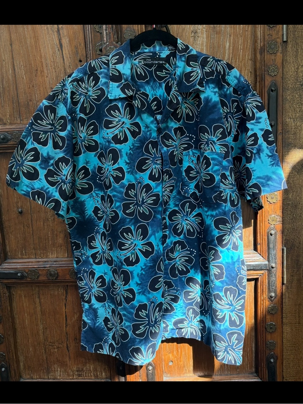 Boundaries Men's Hawaiian Floral
Button Down Shirt Blue Teal Large VGUC